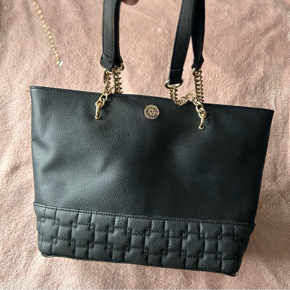 Anne Klein Black Tote Bag with Gold Accents - Picture 6 of 7